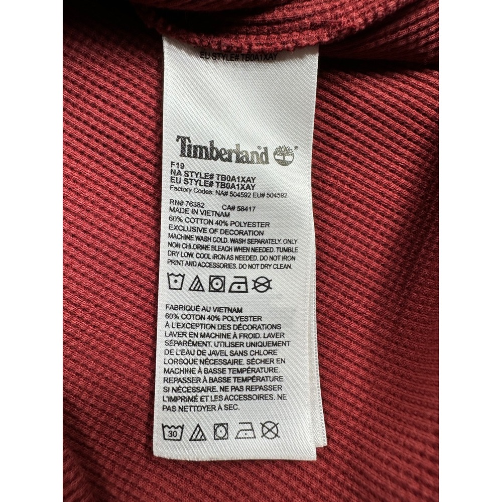 Timberland Mens Henley Shirt Large Red Waffle Knit Thermal Long Sleeve L - Picture 6 of 6